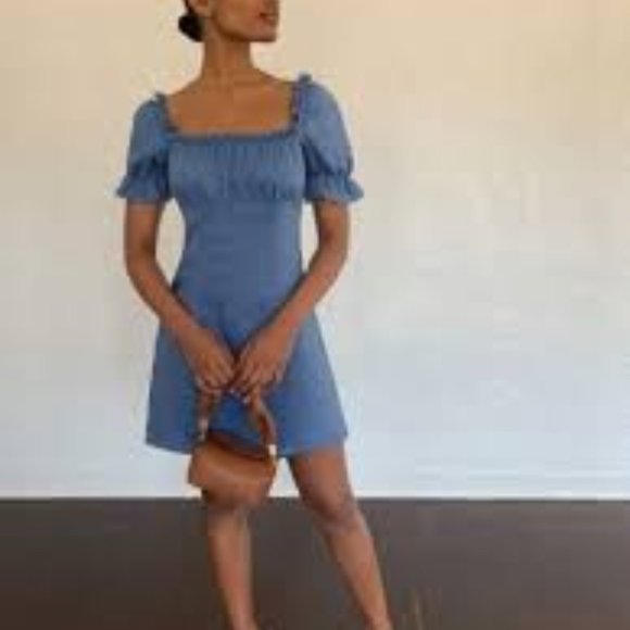 Reformation Robles Ruffled Linen Mini Dress US4 AU8 - Picture 4 of 8